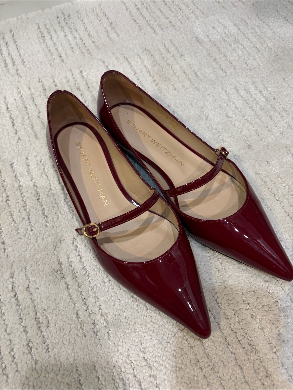Stuart Weitzman Burgundy Patent Mary Jane Pointed Flats